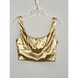 Superdown Jamie Ruched Crop Top Sz L Corset Metallic Futuristic Y2K